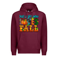 Burgundy just a girl who loves fall Premium Hoodie - AdoDesignShop