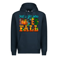 Navy just a girl who loves fall Premium Hoodie - AdoDesignShop