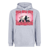 Heather Grey Panda With Sakura Blooms Heavyweight Hoodie - LillyAllenDesigns