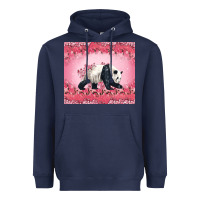 Navy Panda With Sakura Blooms Heavyweight Hoodie - LillyAllenDesigns