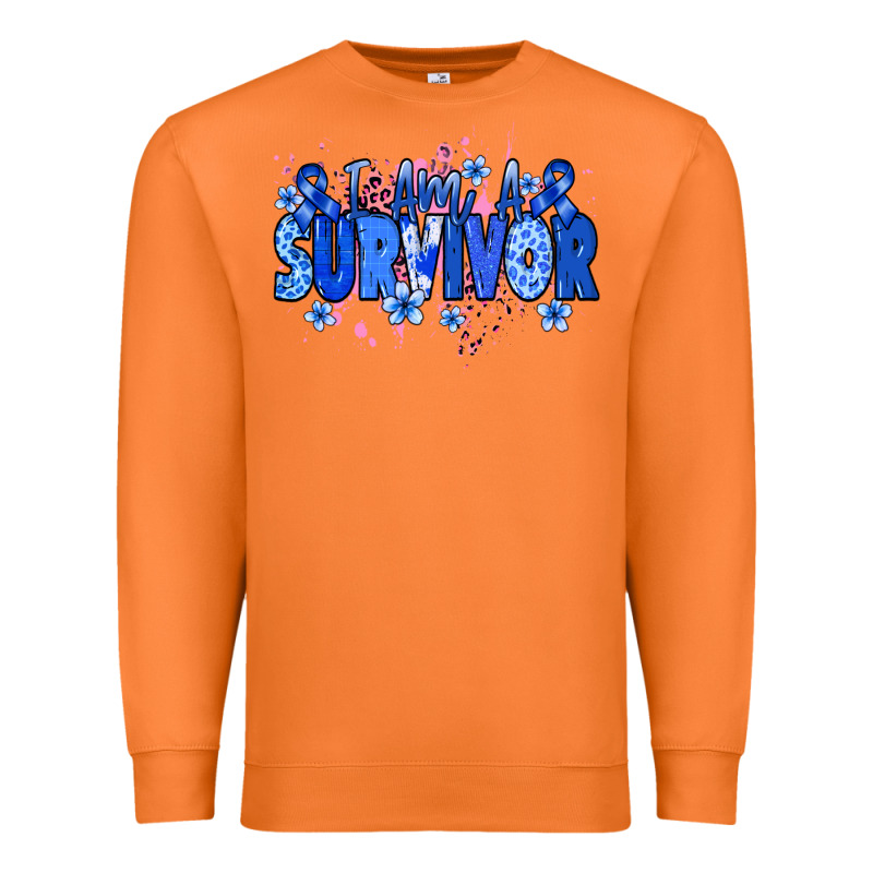 I Am A Survivor Colon Cancer Blue Ribbon Premium Sweatshirt by NancyCooperArtShop | Teevron