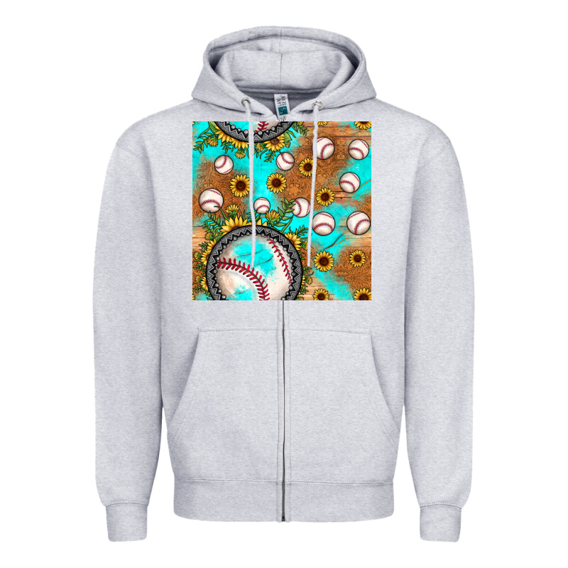 Baseball Turquoise Sunflower Seamless Pattern Zipper Hoodie by JahusDesignShop | Teevron