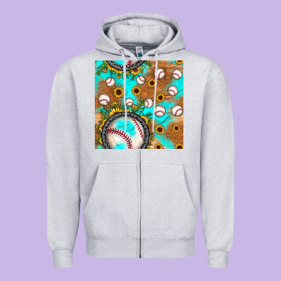 Baseball Turquoise Sunflower Seamless Pattern Zipper Hoodie Designed By Jahusdesignshop