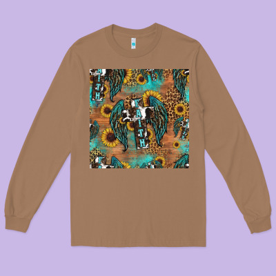 Faith Cross Seamless Pattern Long Sleeve Tee Designed By Hra Design Shop