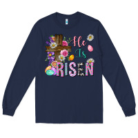Navy he is risen easter Long Sleeve Tee - Neo Western