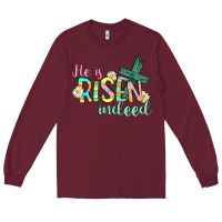 Burgundy He is risen indeed Easter Long Sleeve Tee - CowGirlArtShop