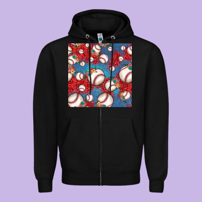 Baseball Paisley And Jean Pattern, Baseball Seamless Pattern Zipper Hoodie Designed By Jahusdesignshop