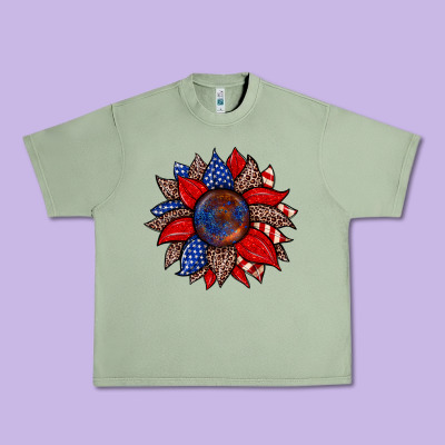 American Flag Leopard Sunflower Urban Heavy Tee Designed By Zillion Design Studio