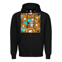 Black baseball leopard turquoise sunflower seamless pattern Zipper Hoodie - JahusDesignShop