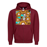 Burgundy baseball leopard turquoise sunflower seamless pattern Zipper Hoodie - JahusDesignShop