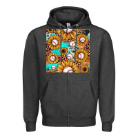 Charcoal Heather baseball leopard turquoise sunflower seamless pattern Zipper Hoodie - JahusDesignShop