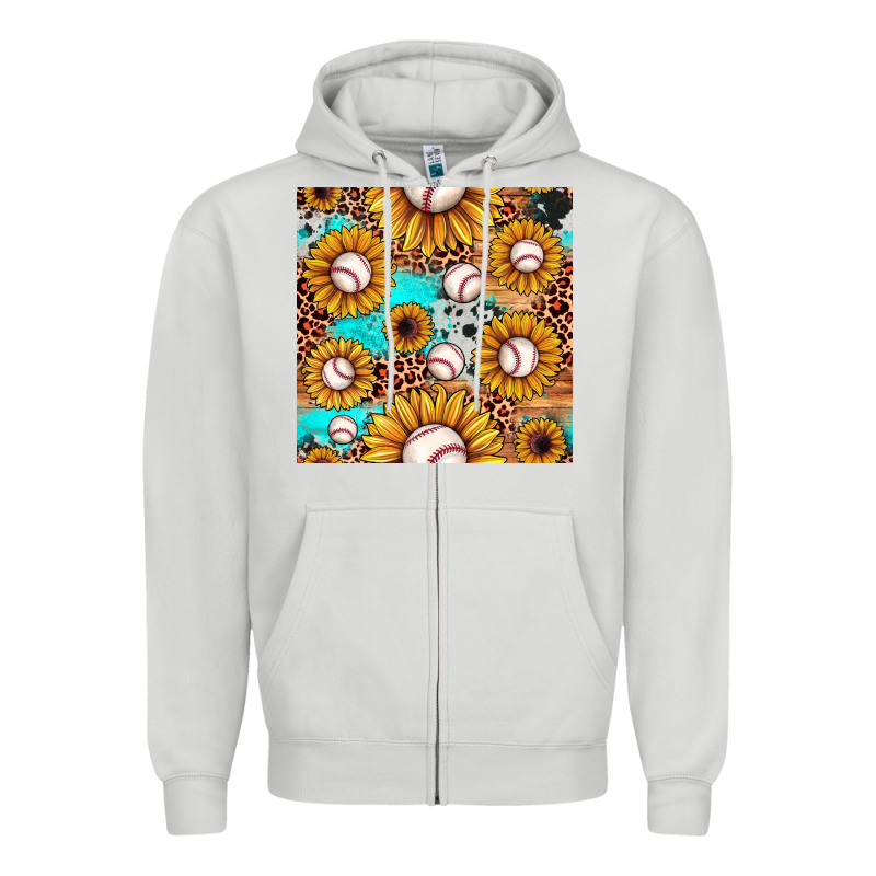 Baseball Leopard Turquoise Sunflower Seamless Pattern Zipper Hoodie by JahusDesignShop | Teevron