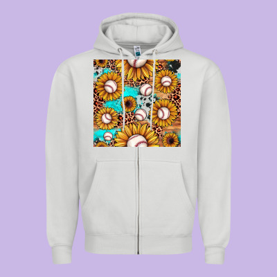 Baseball Leopard Turquoise Sunflower Seamless Pattern Zipper Hoodie Designed By Jahusdesignshop