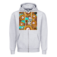 Heather Grey baseball leopard turquoise sunflower seamless pattern Zipper Hoodie - JahusDesignShop