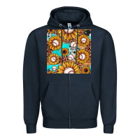 Navy baseball leopard turquoise sunflower seamless pattern Zipper Hoodie - JahusDesignShop