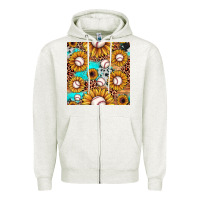 Oatmeal Heather baseball leopard turquoise sunflower seamless pattern Zipper Hoodie - JahusDesignShop