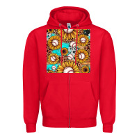 Red baseball leopard turquoise sunflower seamless pattern Zipper Hoodie - JahusDesignShop
