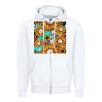 White baseball leopard turquoise sunflower seamless pattern Zipper Hoodie - JahusDesignShop