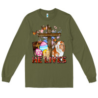 Army Green He lives Easter Day Long Sleeve Tee - CowGirlArtShop