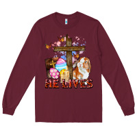 Burgundy He lives Easter Day Long Sleeve Tee - CowGirlArtShop