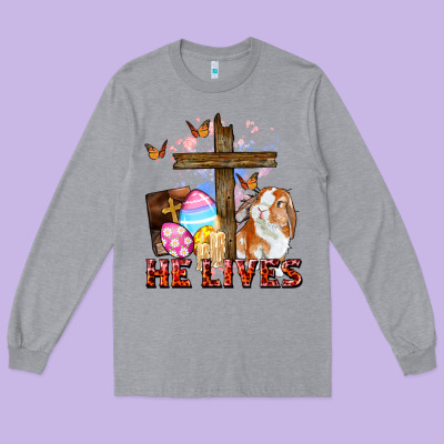 He Lives Easter Day Long Sleeve Tee Designed By Cowgirlartshop