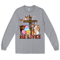 Heather Grey He lives Easter Day Long Sleeve Tee - CowGirlArtShop