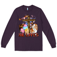 Plum He lives Easter Day Long Sleeve Tee - CowGirlArtShop
