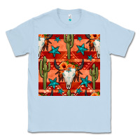 Dusty Blue bull skull cactus seamless pattern Classic Tee - BundleAndBundleShop