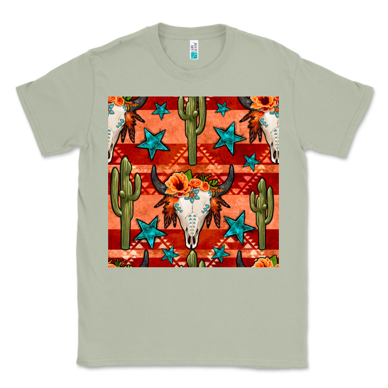 Bull Skull Cactus Seamless Pattern Classic Tee by BundleAndBundleShop | Teevron