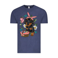 Vintage Denim Easter Dachshund Vintage Tee - RanaPortraitStore
