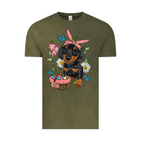 Vintage Olive Easter Dachshund Vintage Tee - RanaPortraitStore
