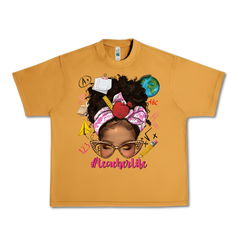 Afro Messy Bun Teacherlife Urban Heavy Tee by texasbilliewilder | Teevron