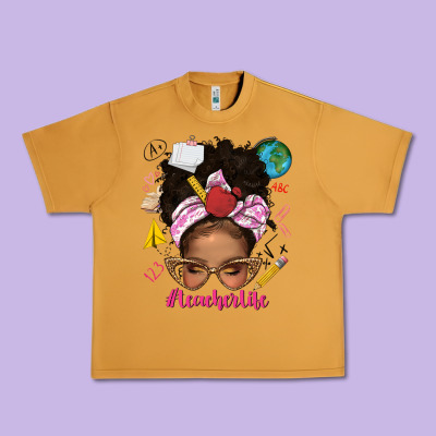 Afro Messy Bun Teacherlife Urban Heavy Tee Designed By Texasbilliewilder