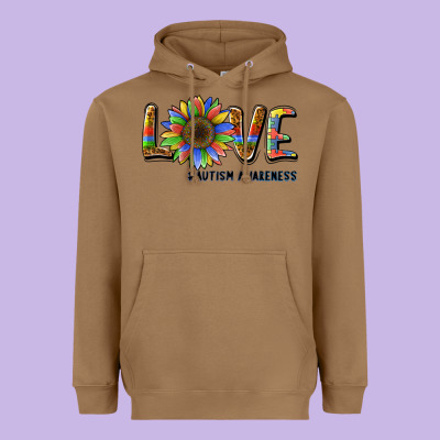 Love Sunflower Autism Awareness Heavyweight Hoodie Designed By Barkaloodesign