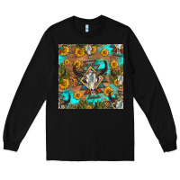 Black aztec bull skull seamless pattern Long Sleeve Tee - HRA Design Shop