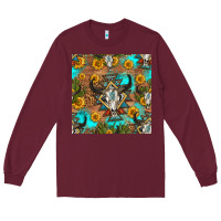 Burgundy aztec bull skull seamless pattern Long Sleeve Tee - HRA Design Shop