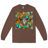 Chestnut aztec bull skull seamless pattern Long Sleeve Tee - HRA Design Shop