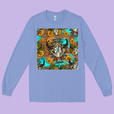 Aztec Bull Skull Seamless Pattern Long Sleeve Tee Designed By Hra Design Shop