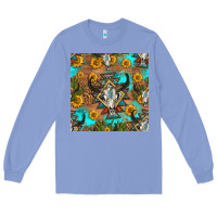 Colony Blue aztec bull skull seamless pattern Long Sleeve Tee - HRA Design Shop