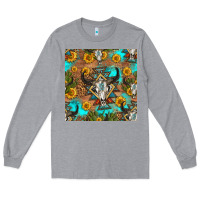 Heather Grey aztec bull skull seamless pattern Long Sleeve Tee - HRA Design Shop