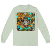 Matcha aztec bull skull seamless pattern Long Sleeve Tee - HRA Design Shop