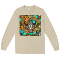 Mushroom aztec bull skull seamless pattern Long Sleeve Tee - HRA Design Shop