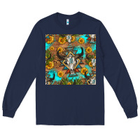 Navy aztec bull skull seamless pattern Long Sleeve Tee - HRA Design Shop