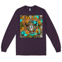 Plum aztec bull skull seamless pattern Long Sleeve Tee - HRA Design Shop