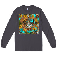 Smoke aztec bull skull seamless pattern Long Sleeve Tee - HRA Design Shop
