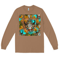 Toasted Coconut aztec bull skull seamless pattern Long Sleeve Tee - HRA Design Shop