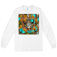 White aztec bull skull seamless pattern Long Sleeve Tee - HRA Design Shop