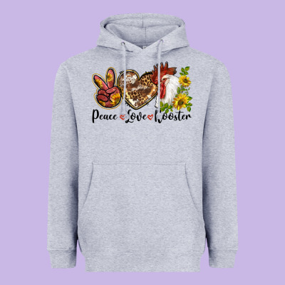 Peace Love Rooster With Sunflower Heavyweight Hoodie Designed By Lillyallendesigns