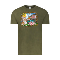 Vintage Olive Easter Farm Bunny And Pig Vintage Tee - RanaPortraitStore