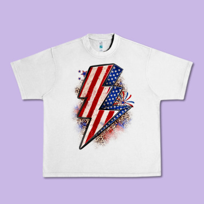Leopard American Flag Lightning Bolt Urban Heavy Tee Designed By Zillion Design Studio